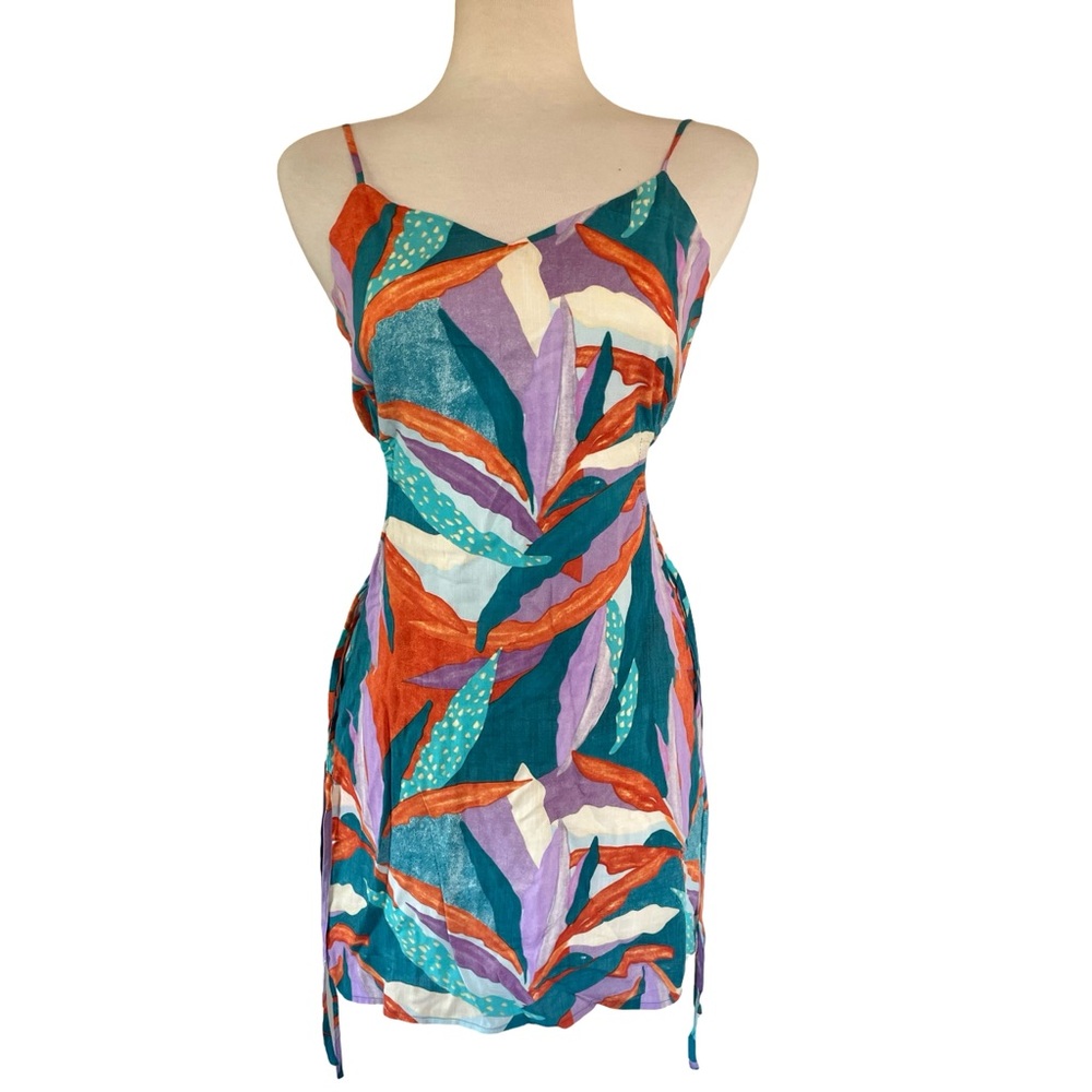 Sage Green and Orange Slip Dress with Spaghetti Straps